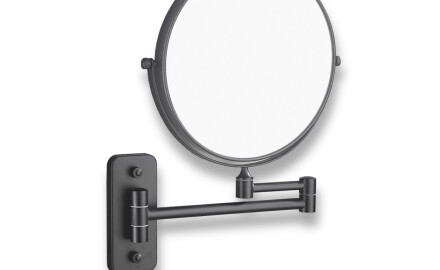 Specchio cosmetico  diritto / ingrandimento 3x, rotondo, ribaltabile, doppio braccio mobile / nero opaco