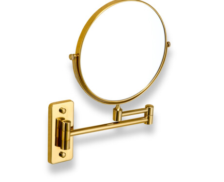 Specchio da trucco  diritto / ingrandimento 3x, rotondo, ribaltabile, doppio braccio mobile / finitura dorata lucida