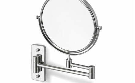 Specchio da trucco  diritto / ingrandimento 3x, rotondo, ribaltabile, doppio braccio mobile / cromato