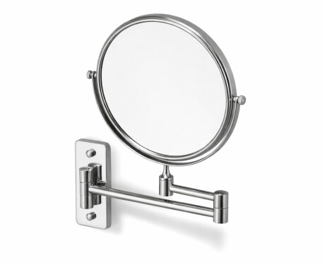 Specchio da trucco  diritto / ingrandimento 3x, rotondo, ribaltabile, doppio braccio mobile / cromato