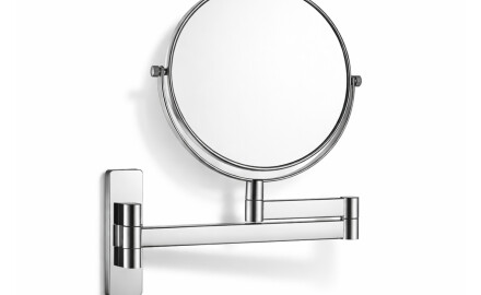 Specchio da trucco  diritto / ingrandimento 3x, rotondo, ribaltabile, doppio braccio mobile / cromato
