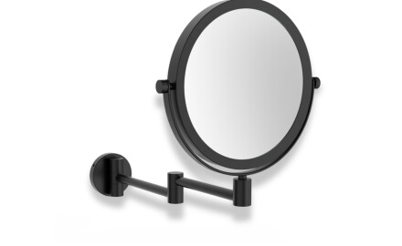 Specchio cosmetico  diritto / ingrandimento 3x, rotondo, ribaltabile, doppio braccio mobile / nero opaco