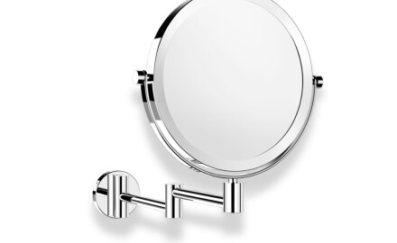 Specchio da trucco  diritto / ingrandimento 3x, rotondo, ribaltabile, doppio braccio mobile / cromato