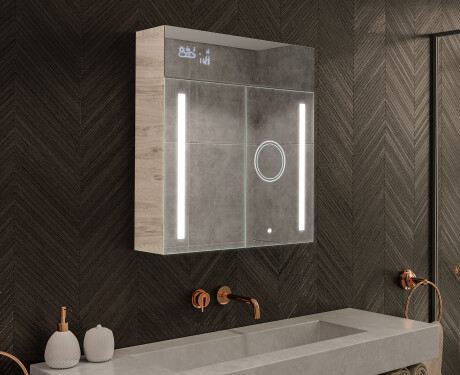 Mobile bagno con specchio LED L02 Emily 66,5 x 72 cm nel colore Rovere Oslo