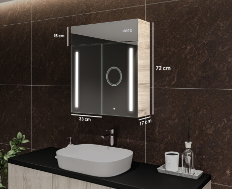 Mobile bagno con specchio LED L02 Emily 66,5 x 72 cm nel colore Rovere Oslo #10