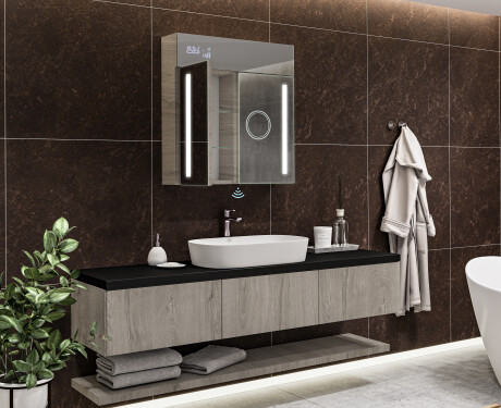 Mobile bagno con specchio LED L02 Emily 66,5 x 72 cm nel colore Rovere Oslo #11