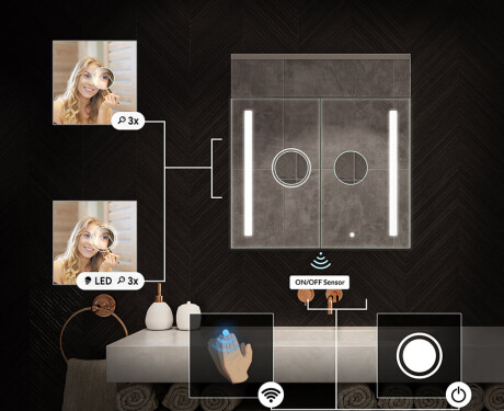 Mobile bagno con specchio LED L02 Emily 66,5 x 72 cm nel colore Rovere Oslo #5