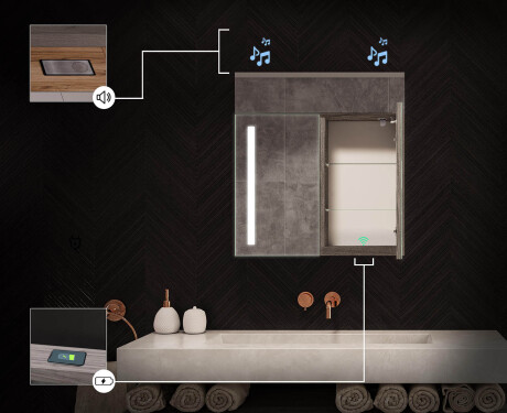 Mobile bagno con specchio LED L02 Emily 66,5 x 72 cm nel colore Rovere Oslo #6