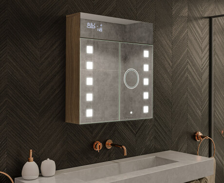 Armadietto Da Bagno Con Specchio e Illuminazione LED - L03 Emily 66,5 x 72cm