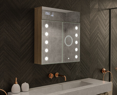 Armadietto Da Bagno Con Specchio e Illuminazione LED - L06 Emily 66,5 x 72cm