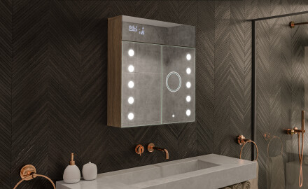 Armadietto Da Bagno Con Specchio e Illuminazione LED - L06 Emily 66,5 x 72cm