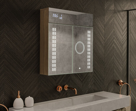 Armadietto Da Bagno Con Specchio e Illuminazione LED - L55 Emily 66,5 x 72cm