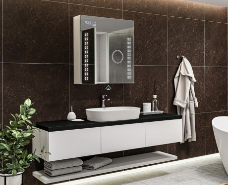 Armadietto Da Bagno Con Specchio e Illuminazione LED - L55 Emily 66,5 x 72cm #11