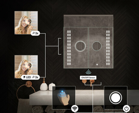 Armadietto Da Bagno Con Specchio e Illuminazione LED - L55 Emily 66,5 x 72cm #5