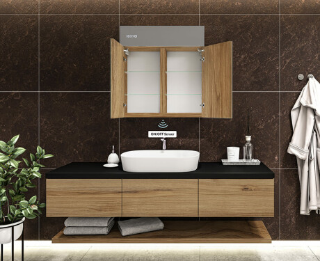 Armadietto Da Bagno Con Specchio e Illuminazione LED - L55 Emily 66,5 x 72cm #8