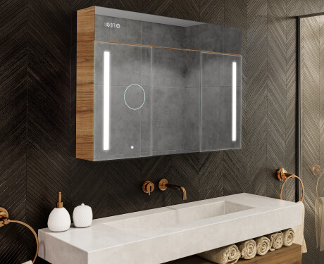 Mobile bagno sospeso con specchio LED L02 Emily 100 x 72 cm nel colore Rovere Antico