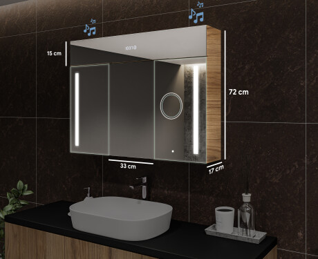 Mobile bagno sospeso con specchio LED L02 Emily 100 x 72 cm nel colore Rovere Antico #10