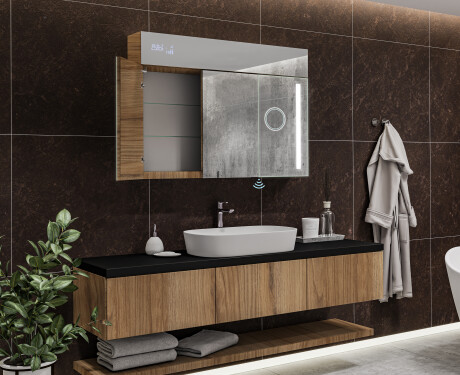 Mobile bagno sospeso con specchio LED L02 Emily 100 x 72 cm nel colore Rovere Antico #11