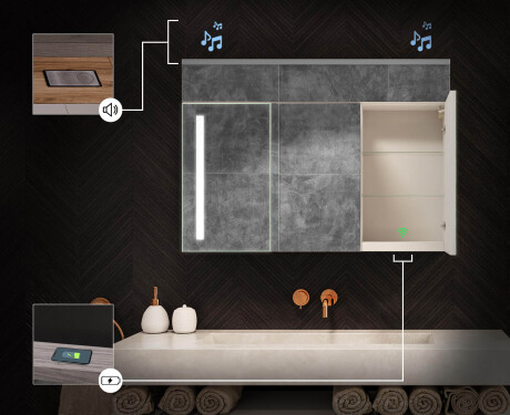 Mobile bagno sospeso con specchio LED L02 Emily 100 x 72 cm nel colore Rovere Antico #6