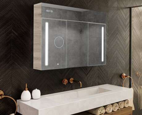 Mobile bagno sospeso con specchio LED L02 Emily 100 x 72 cm nel colore Rovere Oslo