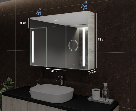 Mobile bagno sospeso con specchio LED L02 Emily 100 x 72 cm nel colore Rovere Oslo #10