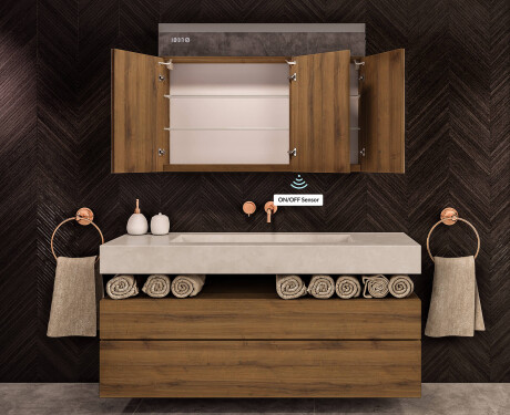 Mobile bagno sospeso con specchio LED L02 Emily 100 x 72 cm nel colore Rovere Oslo #8