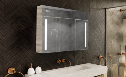Mobile bagno sospeso con specchio LED L02 Emily 100 x 72 cm nel colore Rovere Oslo
