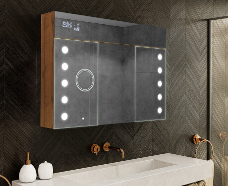 Armadietto Da Bagno Con Specchio e Illuminazione LED - L06 Emily 100 x 72cm