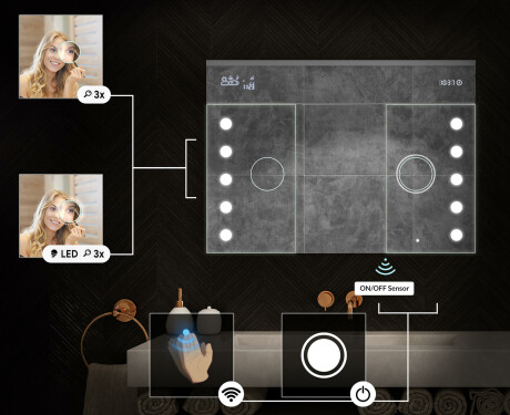 Armadietto Da Bagno Con Specchio e Illuminazione LED - L06 Emily 100 x 72cm #5