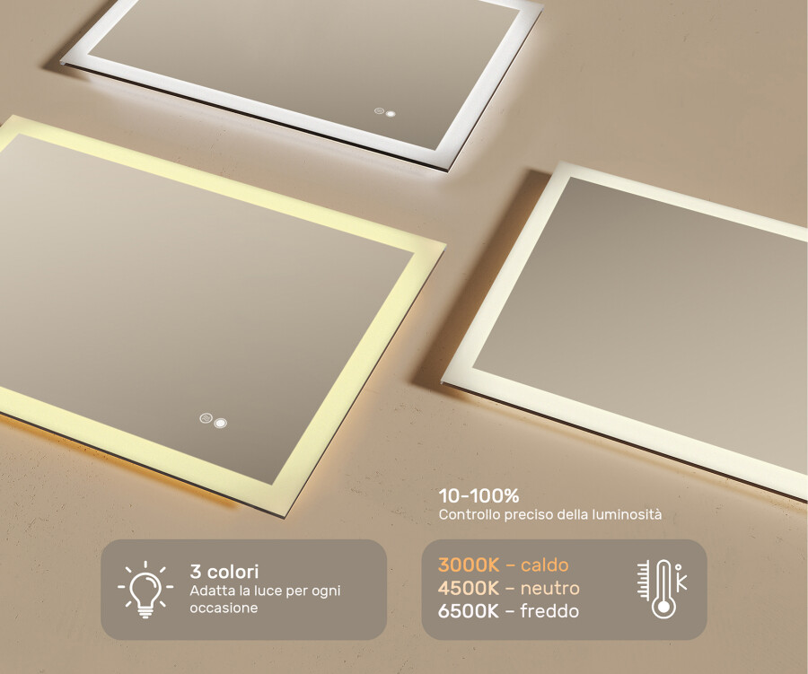 COSTWAY Specchio Da Bagno LED 60 X 60 CM, Specchio Da Parete Rotondo Con Luci Led A 3 Colori Interruttore A Sfioramento Anti Appannamento E Funzione Di Memoria Specchio Led Senza Cornice 86328825