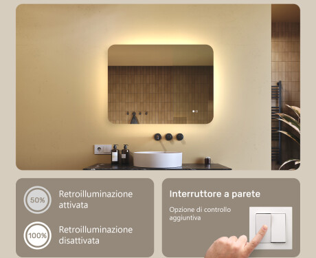 Specchio da bagno arrotondato con illuminazione LED, bicolore, interruttore touch, tappetino riscaldante #4